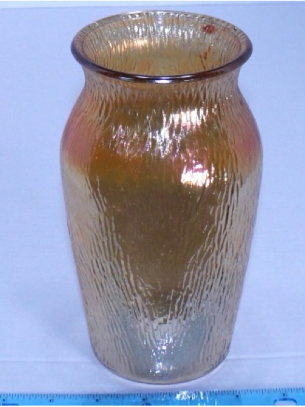 Vintage Jeannette Glass Co Marigold Carnival Glass Vase: Tree Bark pattern